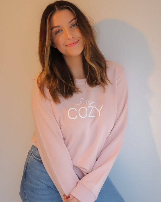 Stay Cozy Crewneck Sweatshirt | Cute Sweatshirt | Organic Cotton | Baby Pink